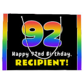 92番目の誕生日カラフル: Rainbow # 92,名前をカスタムする ラージペーパーバッグ (裏面)