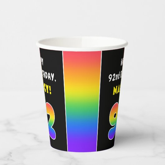 92番目の誕生日カラフル: Rainbow # 92,名前をカスタムする 紙コップ (左)