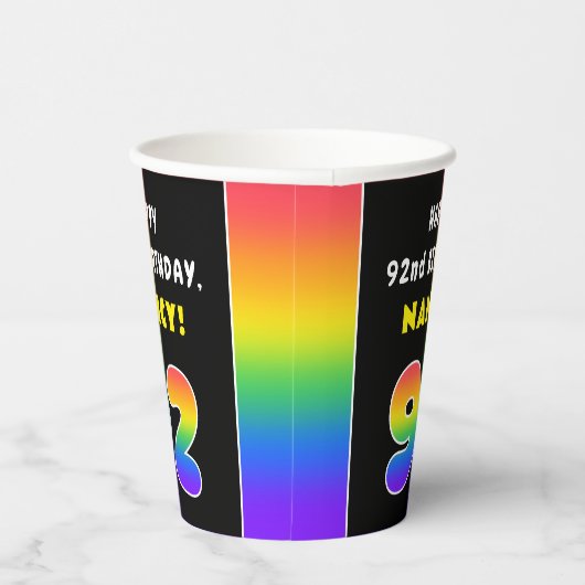 92番目の誕生日カラフル: Rainbow # 92,名前をカスタムする 紙コップ (右)