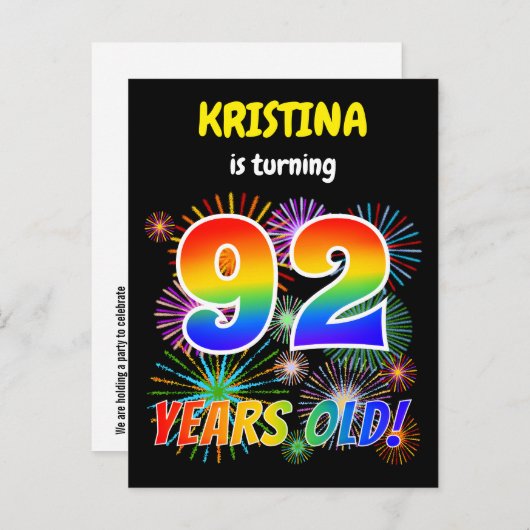 92番目の誕生日-おもしろい花火、レインボールック"92" ポストカード (正面/裏面)