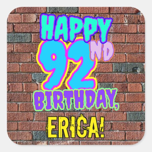 92番目の誕生日-おもしろい、アーバングラフィティインスパイアルック スクエアシール (正面)