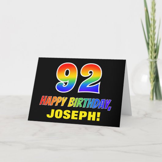92番目の誕生日: はっきりした,おもしろい,シンプル虹, 92 カード (正面)