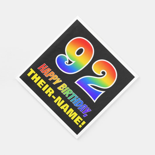 92番目の誕生日: はっきりした,おもしろい,シンプル虹， 92 スタンダードランチョンナプキン (角)