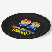 92番目の誕生日: はっきりした,おもしろい,シンプル虹， 92 ペーパープレート (アングル)