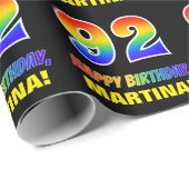 92番目の誕生日: はっきりした,おもしろい,シンプル虹, 92 ラッピングペーパー (ロールコーナー)