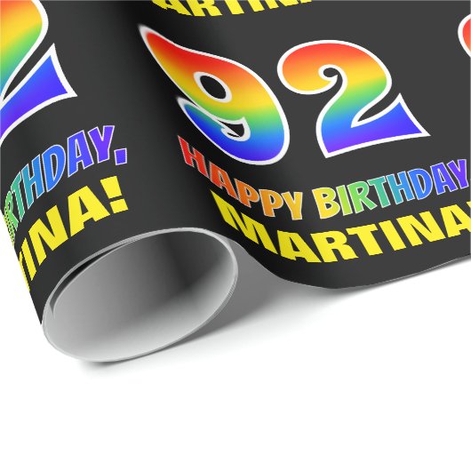 92番目の誕生日: はっきりした,おもしろい,シンプル虹, 92 ラッピングペーパー (ロールコーナー)