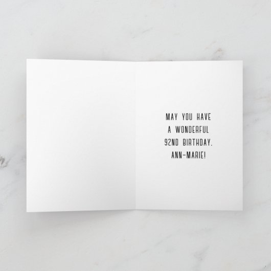 92番目の誕生日:アールデコスタイル# 92および名前をカスタムする カード (内部)