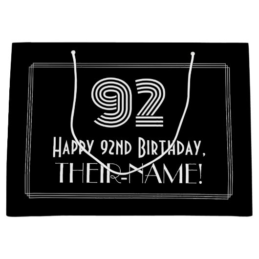 92番目の誕生日:インスパイアアールデコの「92」の外観と名前 ラージペーパーバッグ (正面)