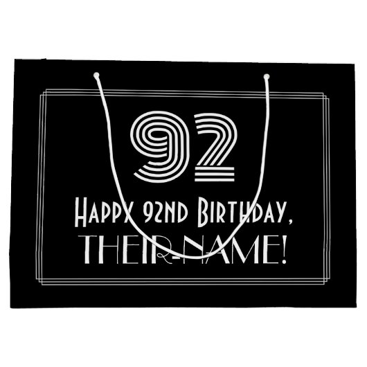 92番目の誕生日:インスパイアアールデコの「92」の外観と名前 ラージペーパーバッグ (裏面)