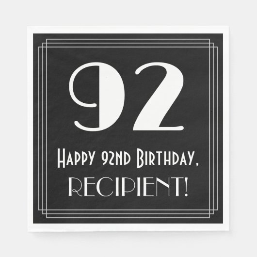 92番目の誕生日～インスパイアアールデコルック"92"，名前 スタンダードランチョンナプキン (正面)