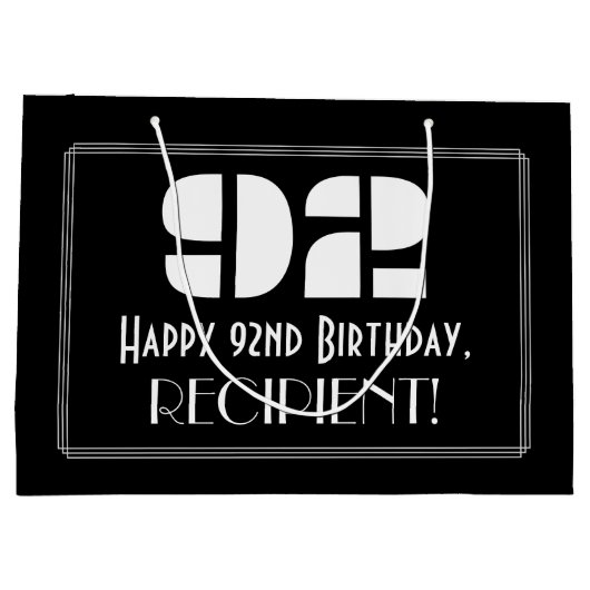 92番目の誕生日~インスパイアアールデコルック"92" +名前 ラージペーパーバッグ (裏面)