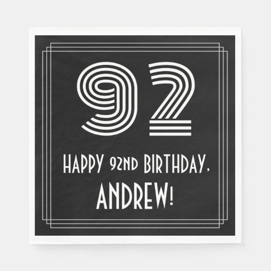 92番目の誕生日:インスパイアアールデコ検索"92" +名前 スタンダードランチョンナプキン (正面)