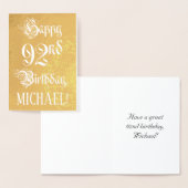 92番目の誕生日:、エレガントスクリプ華美ト;名前をカスタムする 箔カード (ディスプレー)