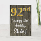 92番目の誕生日:エレガントフェイク金ゴールドルック#、フェイクWood カード (正面)