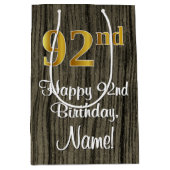 92番目の誕生日:エレガントフェイク金ゴールドルック#、フェイクWood ミディアムペーパーバッグ (正面)