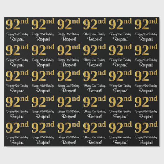 92番目の誕生日:エレガント豪華なフェイク金ゴールドルック# ラッピングペーパー (フラット)