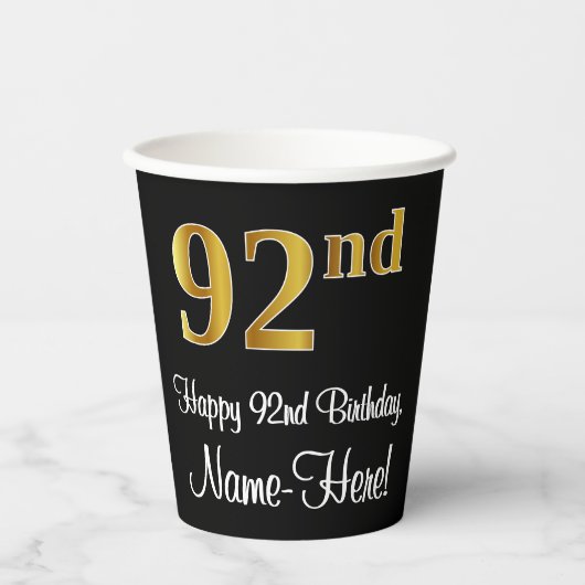 92番目の誕生日-エレガント豪華なフェイク金ゴールドルック# 紙コップ (正面)