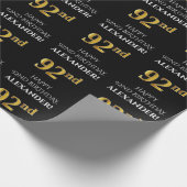 92番目の誕生日: エレガント、黒、フェイク金ゴールド ラッピングペーパー (角)