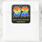 92番目の誕生日:カラフル音楽シンボル、レインボー92 スクエアシール (バッグ)