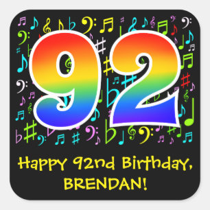 92番目の誕生日:カラフル音楽シンボル、レインボー92 スクエアシール