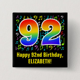 92番目の誕生日:カラフル音楽シンボル、レインボー92 缶バッジ