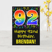 92番目の誕生日:カラフル音楽シンボル+ Rainbow 92 カード (黄色い花)