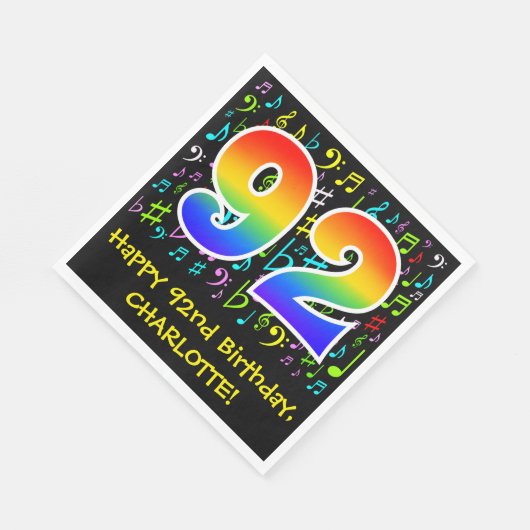 92番目の誕生日-カラフル音楽シンボル, Rainbow 92 スタンダードランチョンナプキン (角)