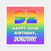 92番目の誕生日: カラフル、おもしろいレインボーパターン# 92 スタンダードランチョンナプキン (正面)