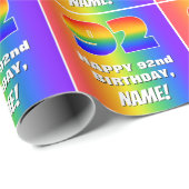 92番目の誕生日: カラフル、おもしろいレインボーパターン# 92 ラッピングペーパー (ロールコーナー)