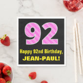 92番目の誕生日：ピンクストライプのハート"92" +名前 スタンダードランチョンナプキン (インサイチュ)