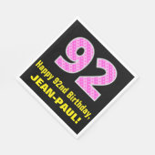 92番目の誕生日：ピンクストライプのハート"92" +名前 スタンダードランチョンナプキン (角)