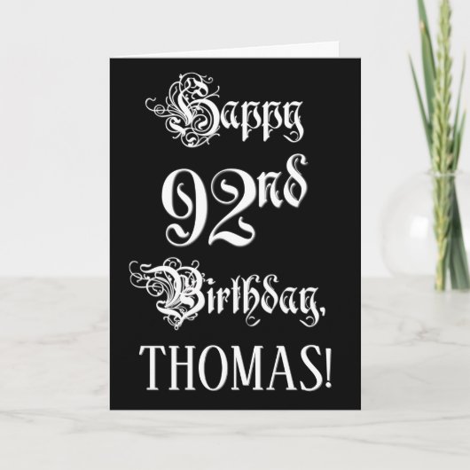 92番目の誕生日: ファンシー、スクリプエレガントト+名前をカスタムする カード (正面)