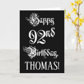92番目の誕生日: ファンシー、スクリプエレガントト+名前をカスタムする カード (黄色い花)