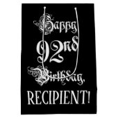 92番目の誕生日: ファンシー、スクリプエレガントト+名前をカスタムする ミディアムペーパーバッグ (裏面)