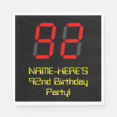 92番目の誕生日：レッドデジタルクロックスタイル"92" +名前 スタンダードランチョンナプキン (正面)