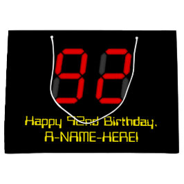 92番目の誕生日：レッドデジタルクロックスタイル"92" +名前 ラージペーパーバッグ