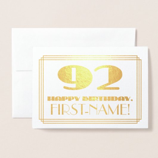 92番目の誕生日、名前+アールデコインスパイアの外観「92」 箔カード (封筒付き正面)