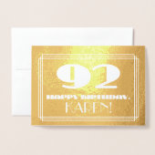 92番目の誕生日:名前+インスパイアアールデコ外観"92" 箔カード (封筒付き正面)