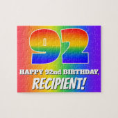 92番目の誕生日— 数々の – 色のレインボーパターン「92」 ジグソーパズル (横)