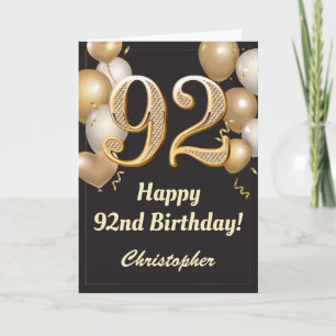 92誕生日ブラックおよび金ゴールドバルーン紙吹雪 カード