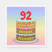 92誕生日:おもしろいケーキとキャンドル+名前をカスタムする スタンダードランチョンナプキン (正面)