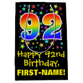 92誕生日:カラフルスターズパターン&レインボー92 ミディアムペーパーバッグ (正面)