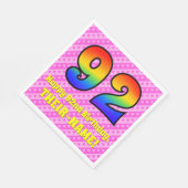 92誕生日:ピンクストライプハート、レインボー# 92 スタンダードランチョンナプキン (角)