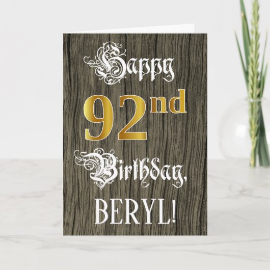 92誕生日:フェイク金ゴールドルック+木フェイク模様 カード (正面)
