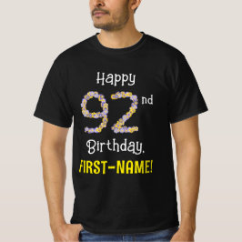 92誕生日:フローラ花数"92" +名前 Tシャツ