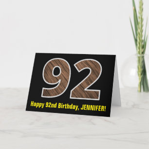 92誕生日:名前+フェイク木目パターン「92」 カード