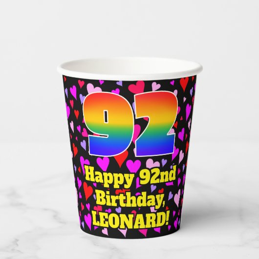 92誕生日：愛するハートパターン、虹92 紙コップ (裏面)
