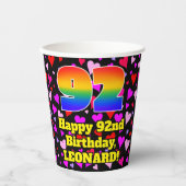 92誕生日：愛するハートパターン、虹92 紙コップ (正面)