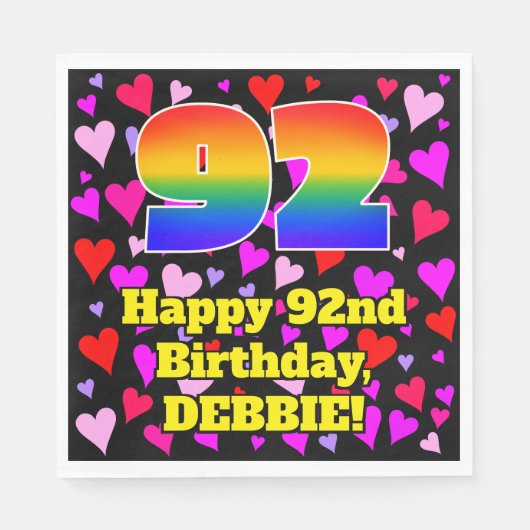 92誕生日：愛するハートパターン、虹# 92 スタンダードランチョンナプキン (正面)