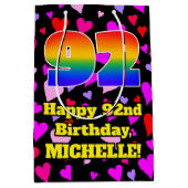 92誕生日：愛するハートパターン、虹# 92 ミディアムペーパーバッグ (正面)